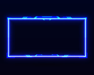 Abstract blue neon border frame stream overlay gui screen panel for webcam video broadcast