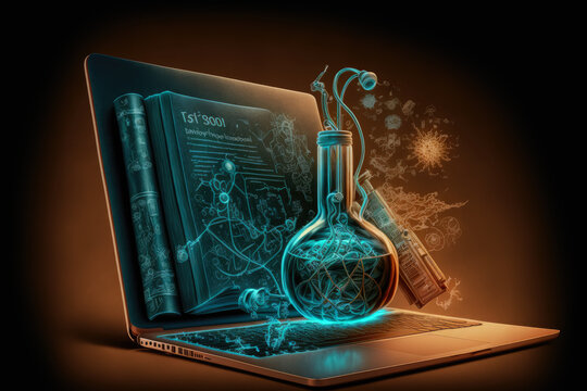 Online education. application education. Generative AI. Chemistry Science on Social Network. Online education. applied education. Illustrations. Chemistry knowledge concept.