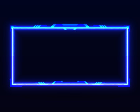 Abstract blue neon border frame stream overlay gui screen panel for webcam video broadcast