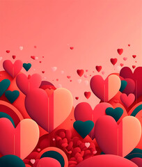 valentine's day vertical background texture flat image with black and red  hearts, generative AI