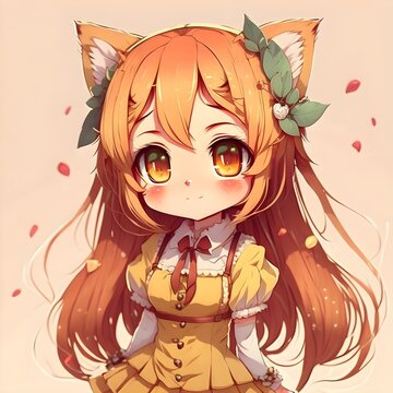 Cute anime fox girl chibi character created by Generative AI