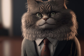 Cat, Animal wearing Business Suite, Wildlife, Portrait, Close up, Generative ai