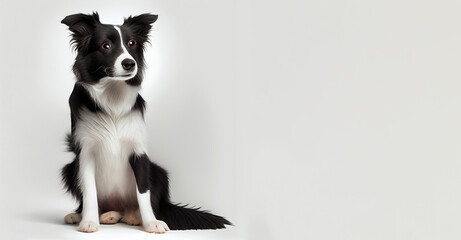 Portrait of sitting black and white border collie dog  made with Generative AI - obrazy, fototapety, plakaty