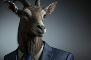 Goat, Animal wearing Business Suite, Wildlife, Portrait, Close up, Generative ai