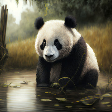 panda eating bamboo, using ai