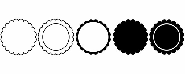 outline silhouette circle scalloped frame set isolated on white background