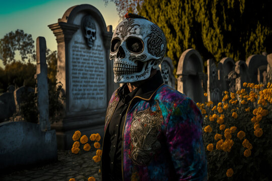 Man dressed for Mexican Day of the Dead - Generative AI