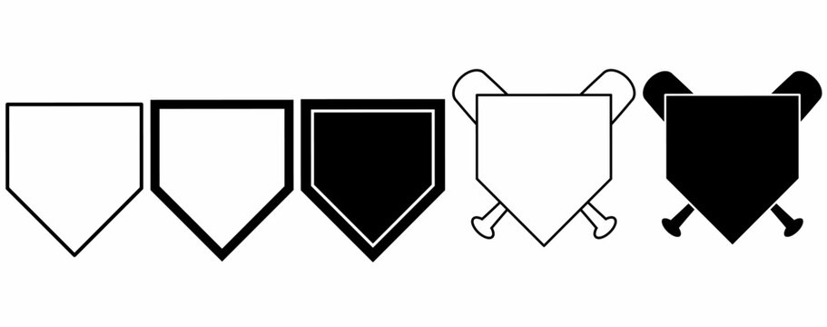 outline silhouette home plate baseball icon set isolated on white background