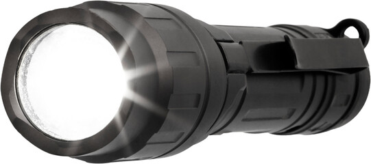 Tactical flashlight with its LED on