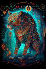 Power animal illustration. Psychedelic vision after taking ayahuasca. Indigenous art. Digital art generative AI