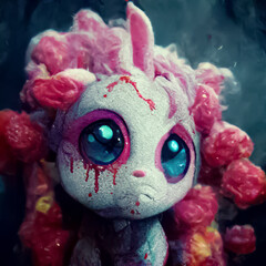 a pony with the body of a skinless skull and colorful ponies.