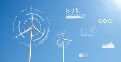 3D Wind turbine eco technology concept, renewable green energy generate from alternative electric source, Innovative windmill sustainable development background 3D rendering © ZETHA_WORK