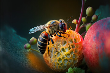 Fototapeta Bee pollinating. Generative IA
 obraz