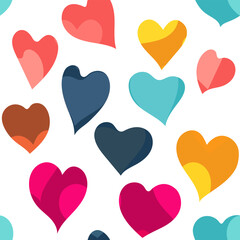 Heart pattern, cute doodle hearts seamless vector background, colorful love spring ornament