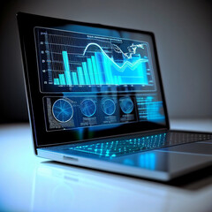 laptop screen, business charts, growth graphs, generic laptop