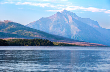 Glacier National Park's Lake McDonald in Montana, USA. Late afternoon in early September. View of...