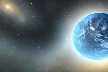 The Earth and the Sun in outer space universe background image