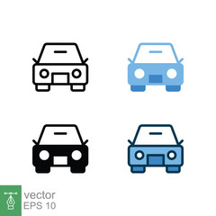 Fototapeta premium Car front icon in different style. Colored and black color car front view vector icons designed in filled outline, line, glyph and solid style. Vector illustration isolated on white background. EPS 10