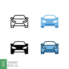 Obraz premium Car front icon in different style. Colored and black color car front view vector icons designed in filled outline, line, glyph and solid style. Vector illustration isolated on white background. EPS 10