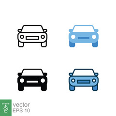 Fototapeta premium Car front icon in different style. Colored and black color car front view vector icons designed in filled outline, line, glyph and solid style. Vector illustration isolated on white background. EPS 10