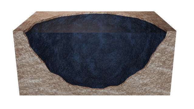 Lake, body of water with cross-section view of land.  Shallow lake with still water. 3d render illustration.