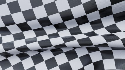 Wavy racing checkered flag with horizontal folds. Realistic 3d render. Non-ai generated original.