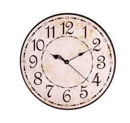 Stylish round clock isolated on white. Interior element