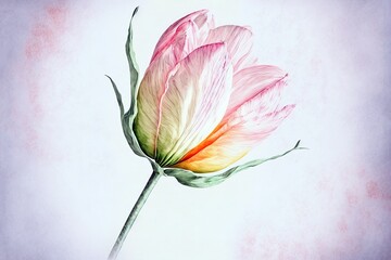 Watercolor painting style pink tulip. Generative AI illustration