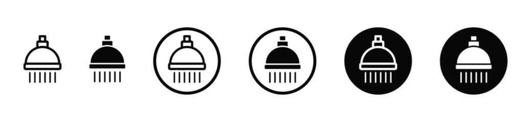 Shower icon buttons. Shower head icon in the circle button. Shower symbol in outline or line and flat style for apps and websites, vector illustration