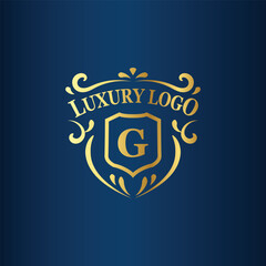 Luxury logo template with golden color and dark blue background