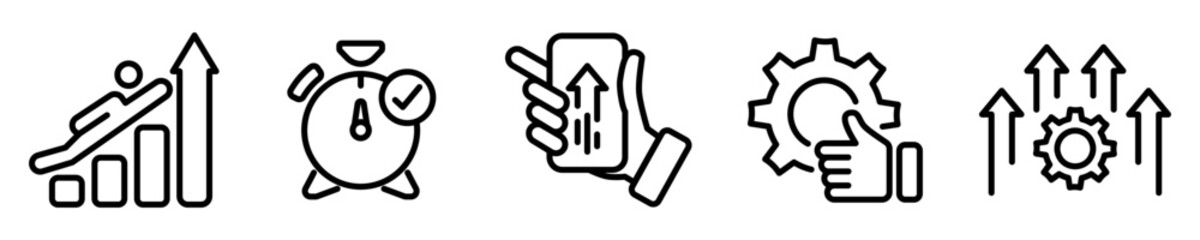 Conjunto de iconos de eficiencia, productividad, desarrollo. Concepto de trabajo productivo. Ilustración vectorial