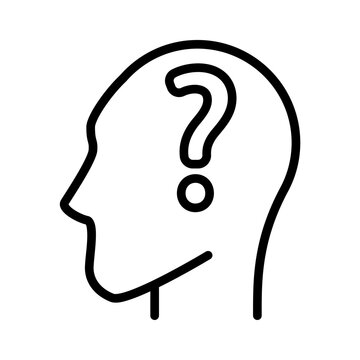 Icono de duda. Cabeza humana con signo de pregunta. Ilustraci&oacute;n vectorial