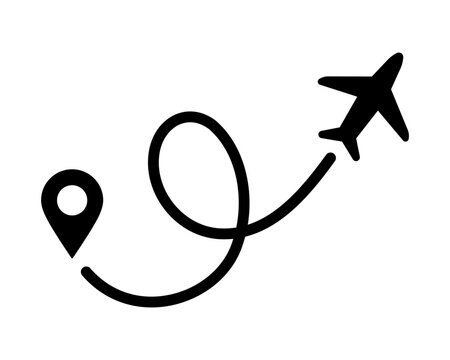 Icono de ruta de avi&oacute;n. Ruta de viaje, vacaciones. Viajar por el mundo, trayectoria. Ilustraci&oacute;n vectorial