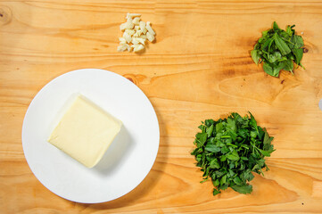 Raw ingredients. Ready to be cooked. Recipe for chicken stew, European cuisine, cooked with a garnish of mushrooms, small onions and other.