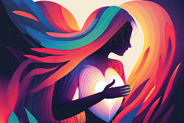 Celebrating Self-Love: Woman Embracing Positive Emotions on International Women's Day, Generative Ai