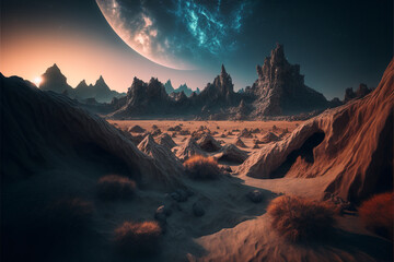 Obraz premium sunrise over the mountains, alien landscape 