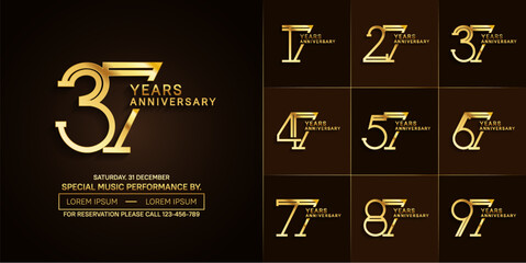 set of anniversary glossy golden color with brown background for special celebration event