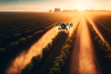 Fototapeta premium A spraying drone is spraying pesticides, Generative AI