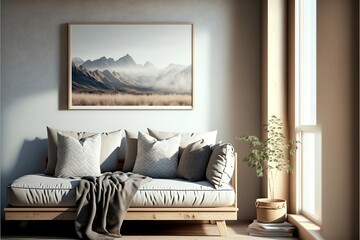 Aesthetic and modern living room in neutral colours. Generative AI.