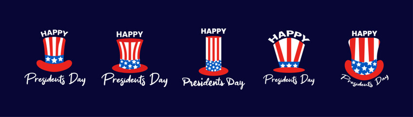 Happy Presidents Day Design for poster, flyer, and social media post.  American Presidents day Logo Design With Uncle Sam's Hat and American Flag