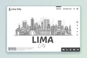 Lima, Peru architecture line skyline illustration. Linear vector cityscape with famous landmarks, city sights, design icons. Landscape with editable strokes.