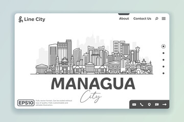 Managua, Nicaragua architecture line skyline illustration. Linear vector cityscape with famous landmarks, city sights, design icons. Landscape with editable strokes.