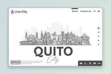 Quito, Ecuador architecture line skyline illustration. Linear vector cityscape with famous landmarks, city sights, design icons. Landscape with editable strokes. - obrazy, fototapety, plakaty