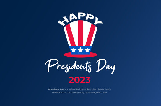 Happy Presidents Day 2023 Invitation Card Design or Social Media Post or Cover Design With Geometric Shapes Art and Uncle Sam's Hat.  George Washington Birthday Graphic Template