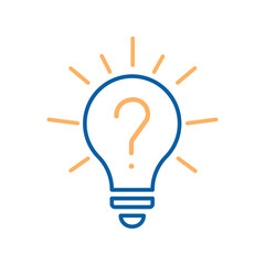 Lightbulb with question mark. Vector thin line icon graphic drawing illustration. Concepts of problem solving, searching for solutions, brainstorming, questions and answers, creativity