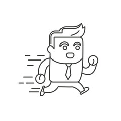 Businessman running vector thin line icon drawing illustration. Man with a tier rushing. Business, corporate