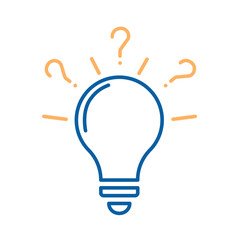 Lightbulb with question marks. Vector thin line icon graphic drawing illustration. Concepts of problem solving, searching for solutions, brainstorming, questions and answers, creativity