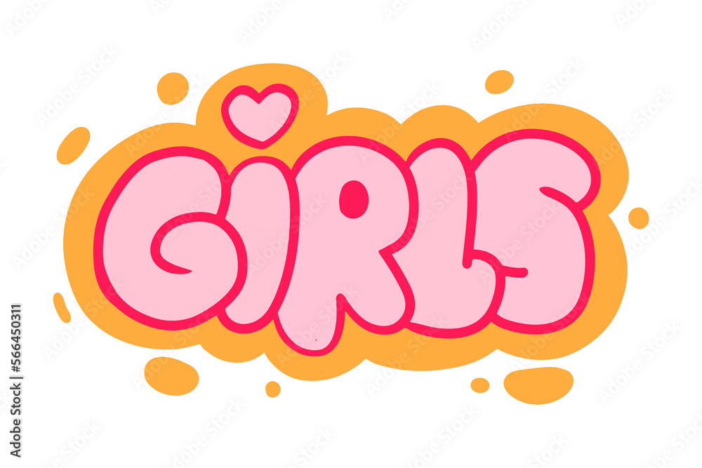 Poster girls text effect in trendy style. bubble text for street art design element