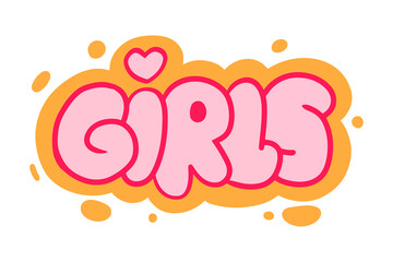 Girls text effect in trendy style. Bubble text for street art design element