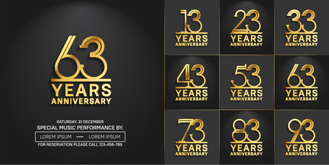 Naklejka premium set of anniversary logotype golden color for special celebration event